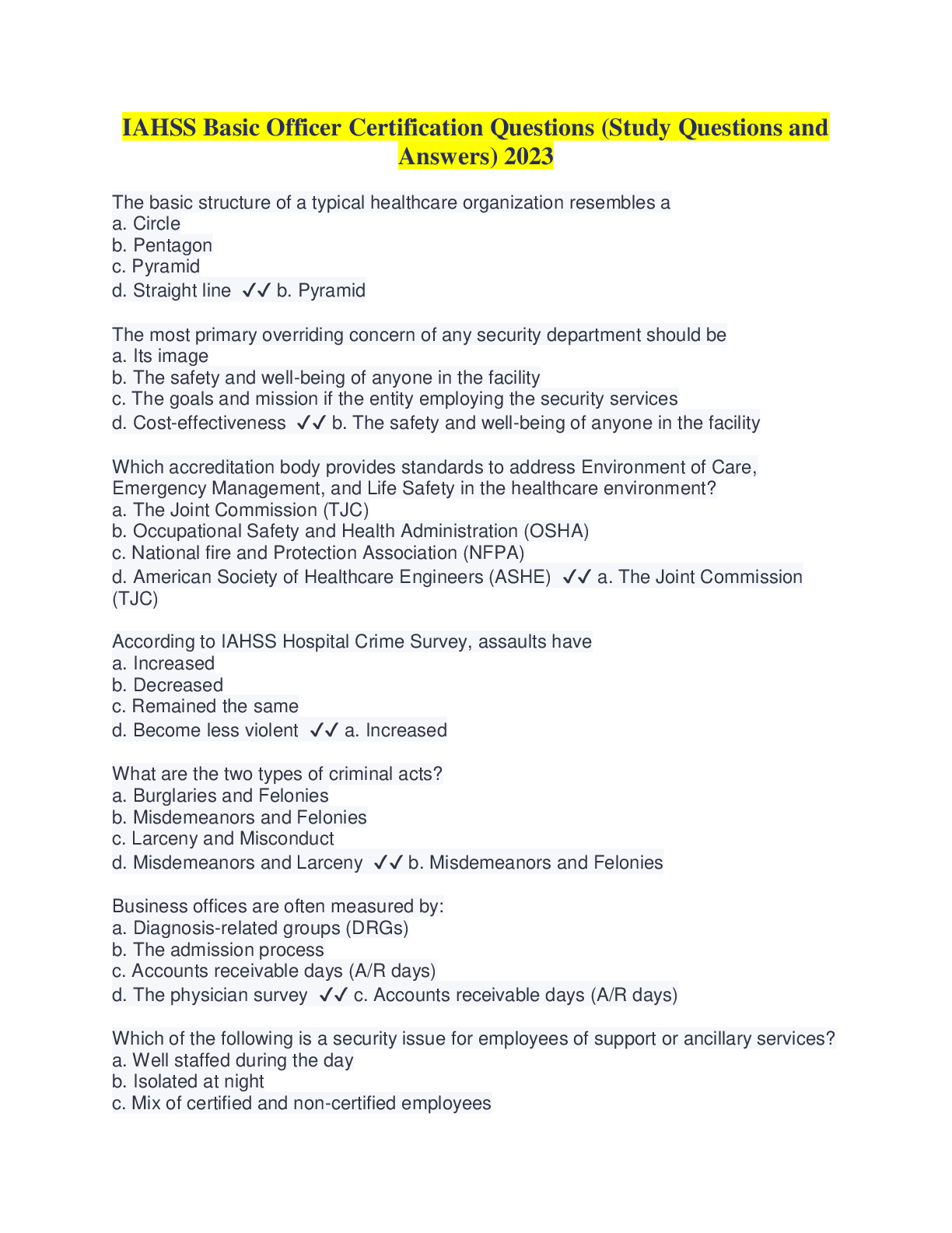 Preview image of IAHSS Basic Officer Certification Questions (Study Questions and Answers) 2023 document